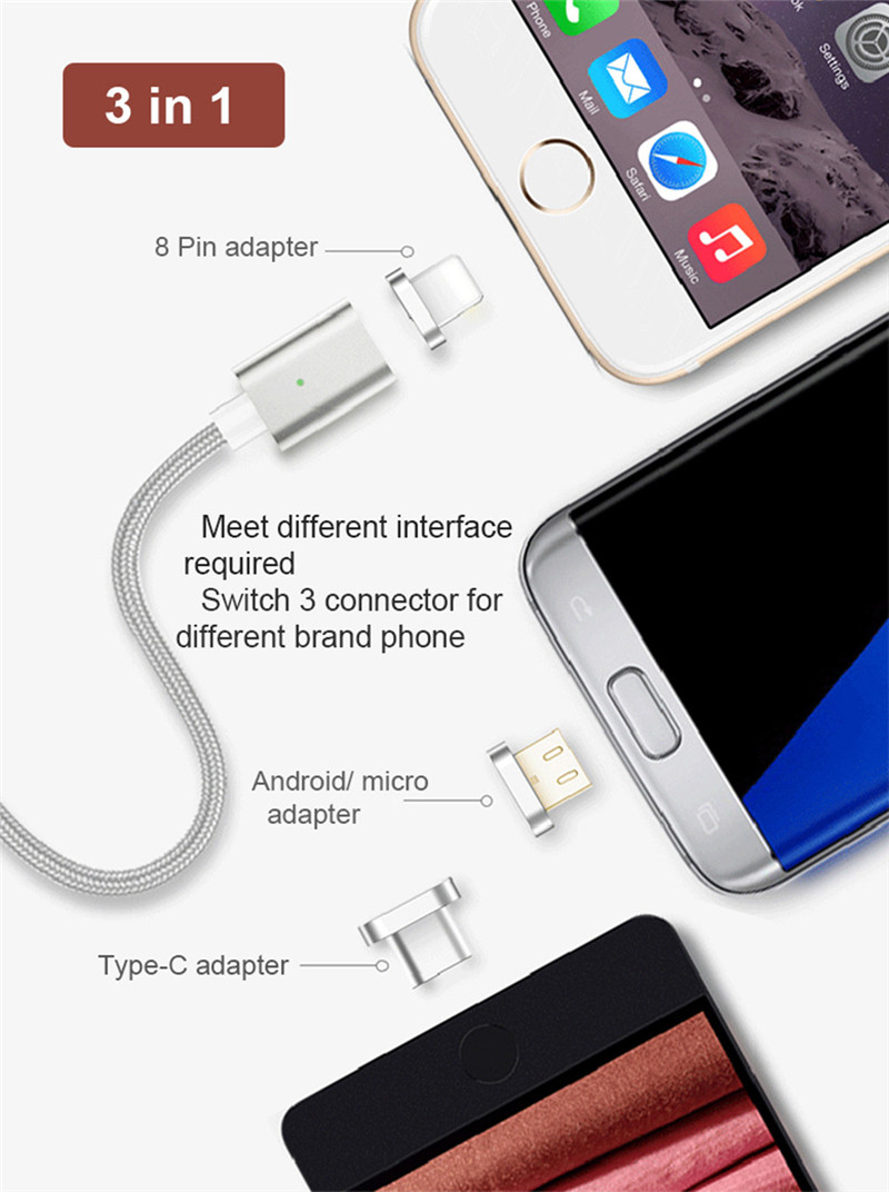 3 in 1 Fast Charging Data Sync Magnetic Micro USB Cable Type-C 8pin 3 in 1 Fast Charging Data Sync Magnetic Micro USB Cable Type-C 8pin