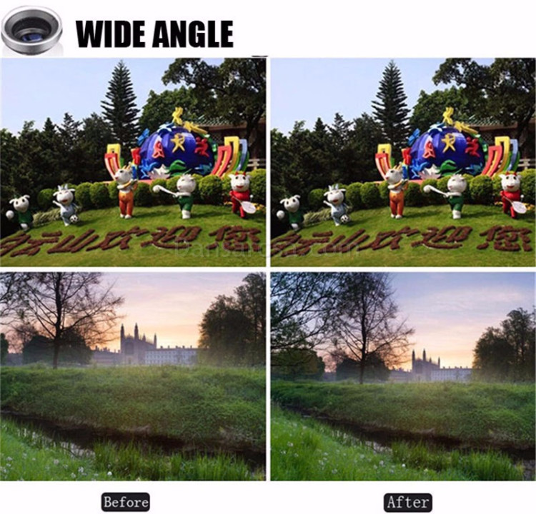 4in1 Phone Camera Lens Kit Fish Eye Wide Angle Macro Lens Selfie Stick For Iphone Android Cellphone Wide Angle