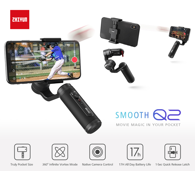 Zhiyun smooth-Q2 3-axis cellphone gimbal stabilizer iPhone Samsung Zhiyun smooth-Q2 3-axis cellphone gimbal stabilizer iPhone Samsung