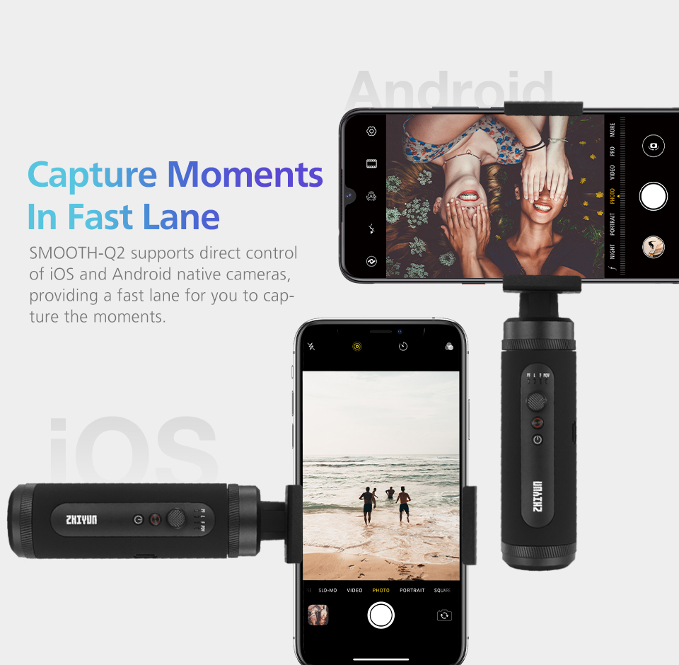 Zhiyun smooth-Q2 3-axis cellphone gimbal stabilizer iPhone Samsung Zhiyun smooth-Q2 3-axis cellphone gimbal stabilizer iPhone Samsung