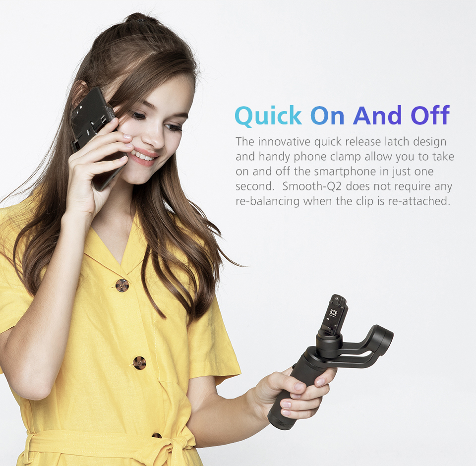 Zhiyun smooth-Q2 3-axis cellphone gimbal stabilizer iPhone Samsung Zhiyun smooth-Q2 3-axis cellphone gimbal stabilizer iPhone Samsung