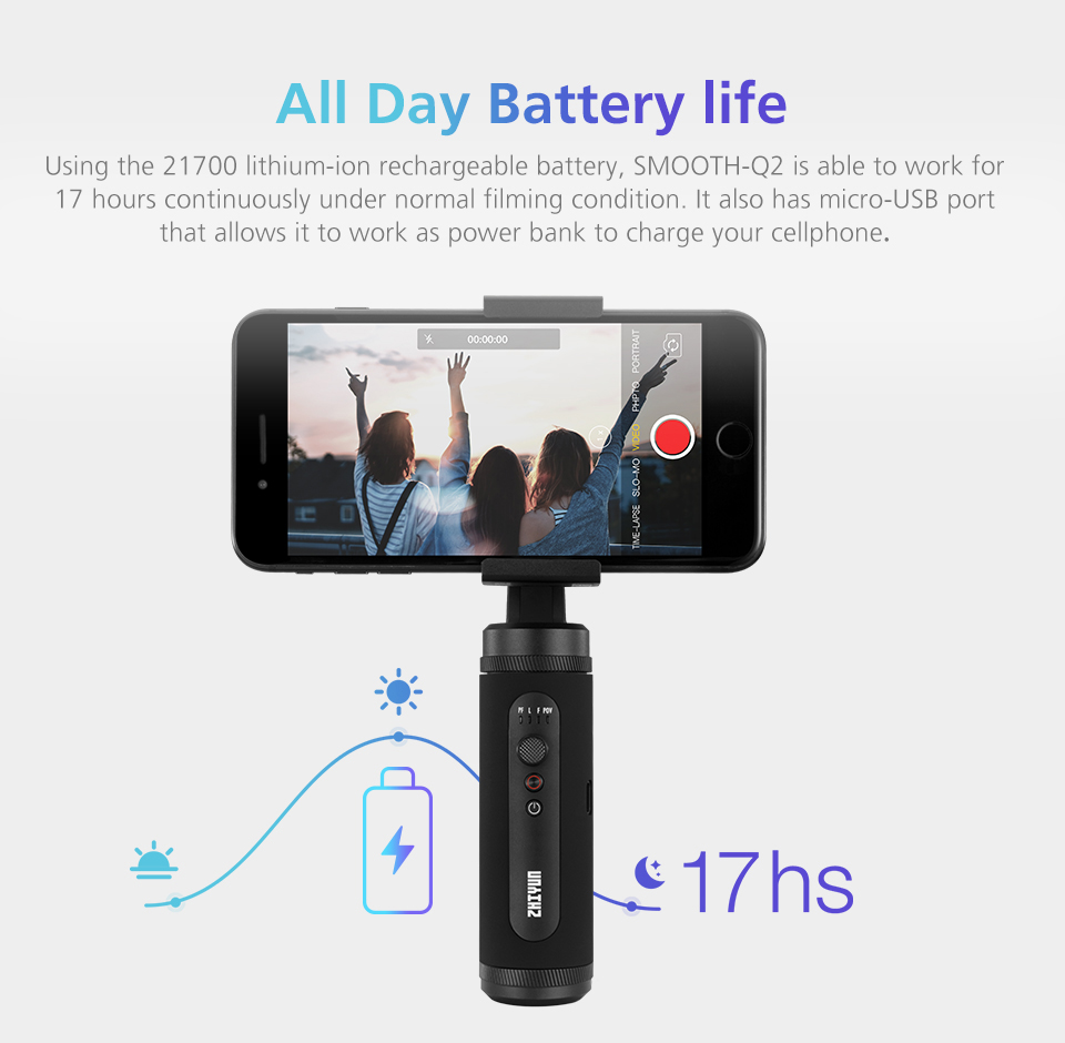 Zhiyun smooth-Q2 3-axis cellphone gimbal stabilizer iPhone Samsung Zhiyun smooth-Q2 3-axis cellphone gimbal stabilizer iPhone Samsung