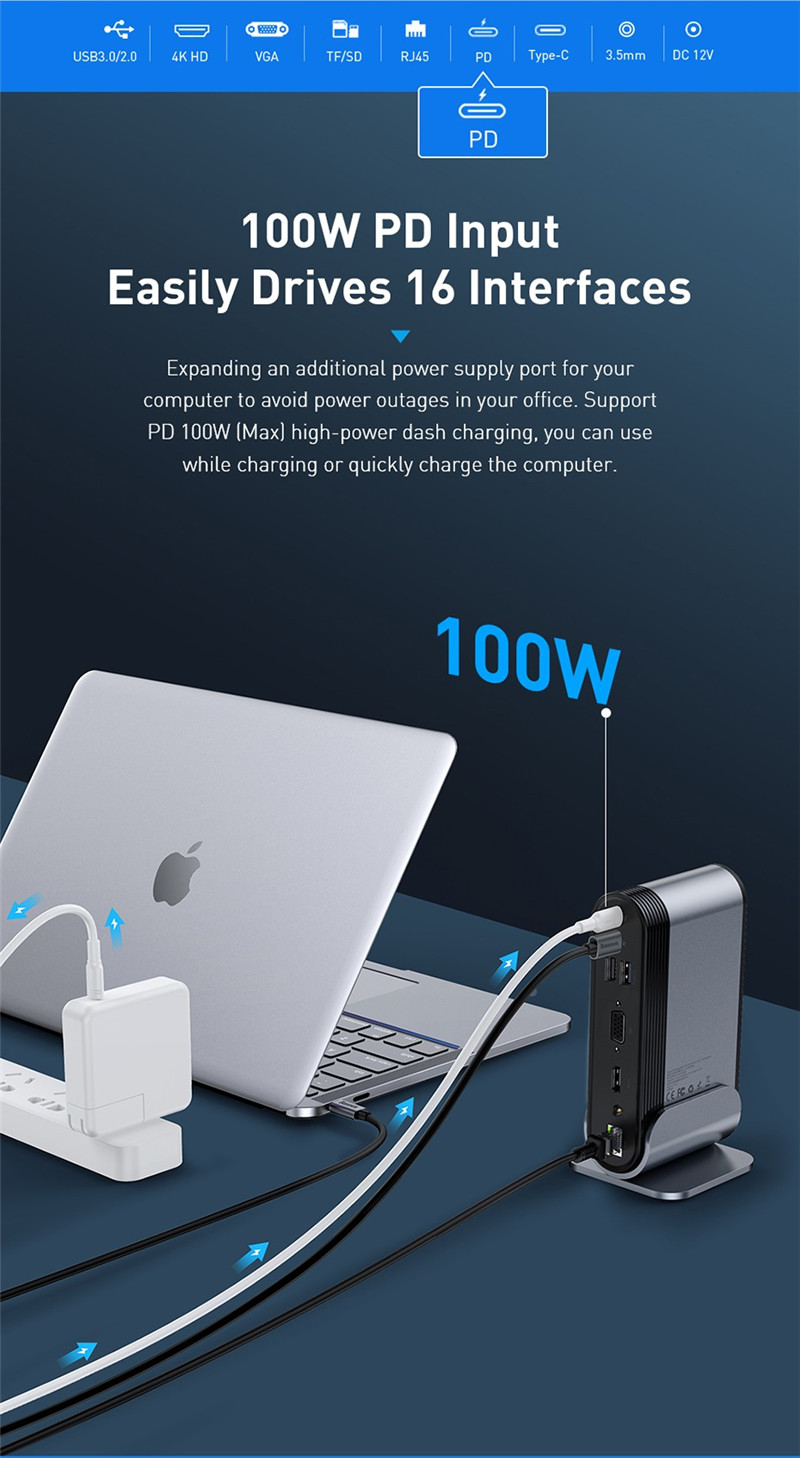 Baseus 16 in 1 USB-C Docking Station Adapter Baseus 16 in 1 USB-C Docking Station Adapter